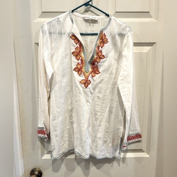 Trina Turk Tunic Top‎ Beach Vacation Summer Resort Coastal Grandma Small - Picture 1 of 5